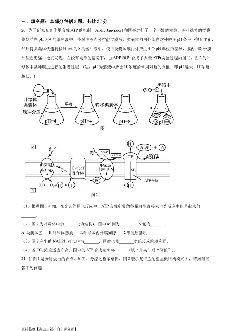 精品解析：2024届江苏省南京市高三零模考试生物试题（原卷版）_生物高考模拟题_新高考_2024年_精品解析：2024届江苏省南京市高三零模考试生物试题