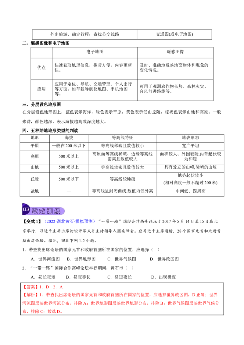 专题02地图-2023年中考地理总复习真题探究与变式训练（全国通用）（解析版）_7地理中考复习_2023年中考复习资料_专项复习_2023年中考地理总复习真题探究与变式训练（全国通用）