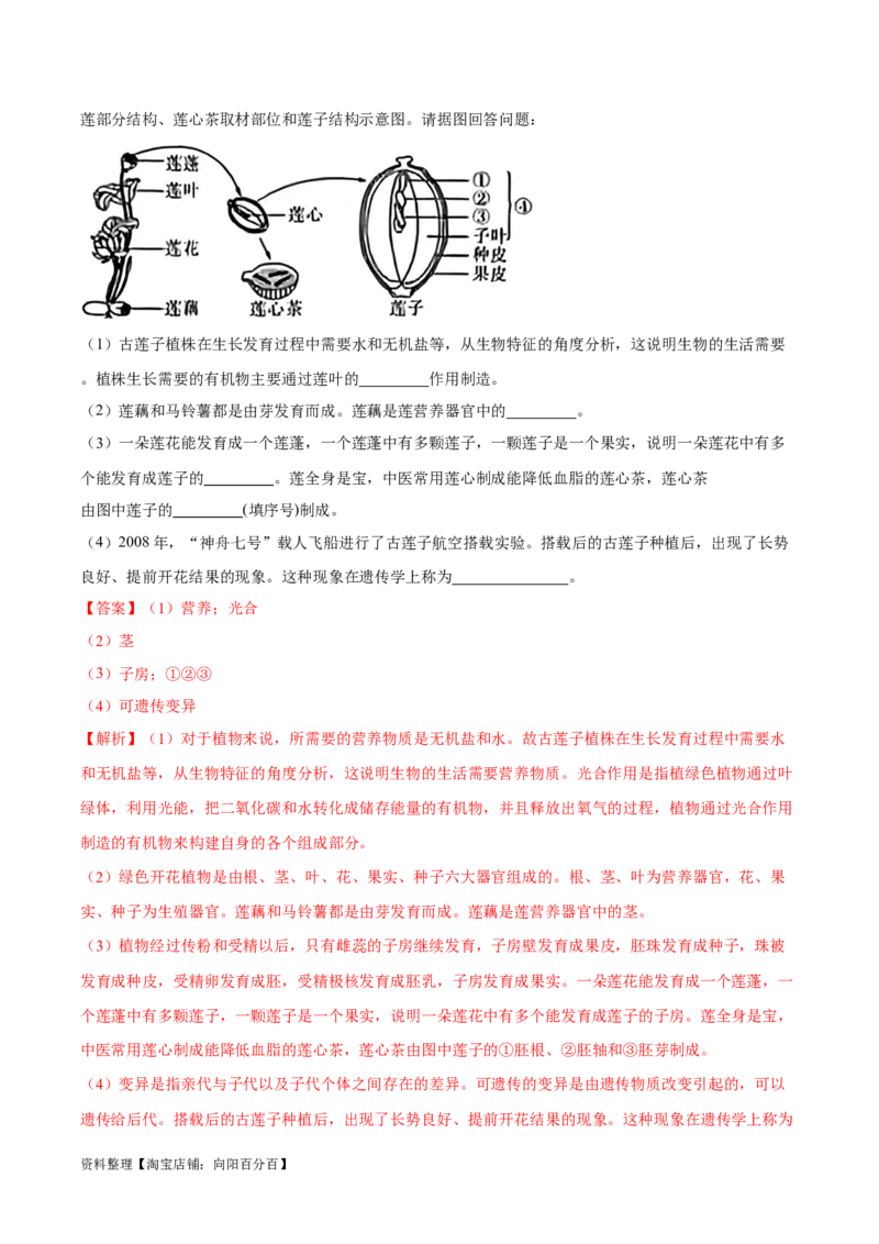 专题03&nbsp;绿色开花植物的一生（解析版）_6生物中考复习_2024年中考复习资料_专项复习资料_完三年（2021-2023）中考生物真题分项汇编（全国通用）_答案解析版