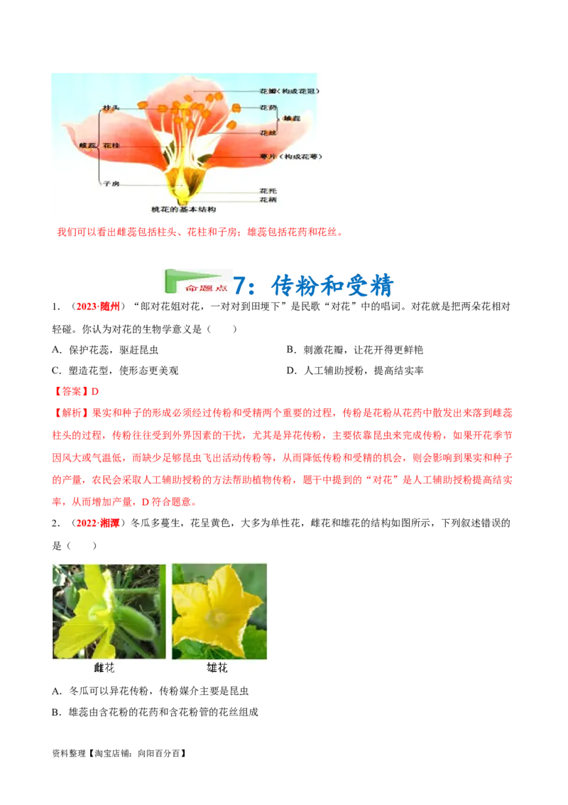 专题03&nbsp;绿色开花植物的一生（解析版）_6生物中考复习_2024年中考复习资料_专项复习资料_完三年（2021-2023）中考生物真题分项汇编（全国通用）_答案解析版