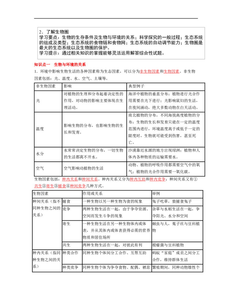 专题01生物和生物圈背诵清单+跟踪训练（学生版）_6生物中考复习_2023年中考复习资料_一轮复习_2023年中考生物一轮大单元复习过过过（全国通用）
