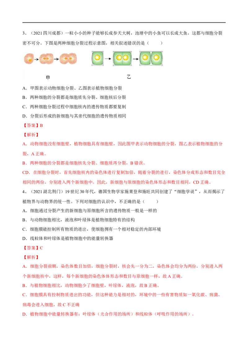 专题03细胞怎样构成生物体（解析版）_6生物中考复习_2023年中考复习资料_一轮复习_2023年中考生物一轮复习讲练测_专题03细胞怎样构成生物体（专题精练）-2023年中考生物一轮复习讲练测