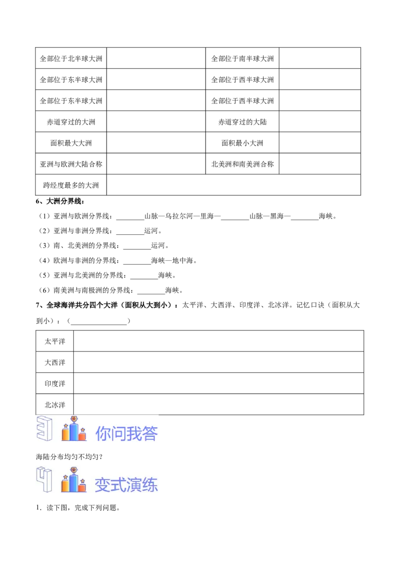 专题04世界海陆分布-备战2024年中考地理识图速记手册与变式演练（全国通用）（原卷版）_7地理中考复习_2024年中考复习资料_专项复习资料