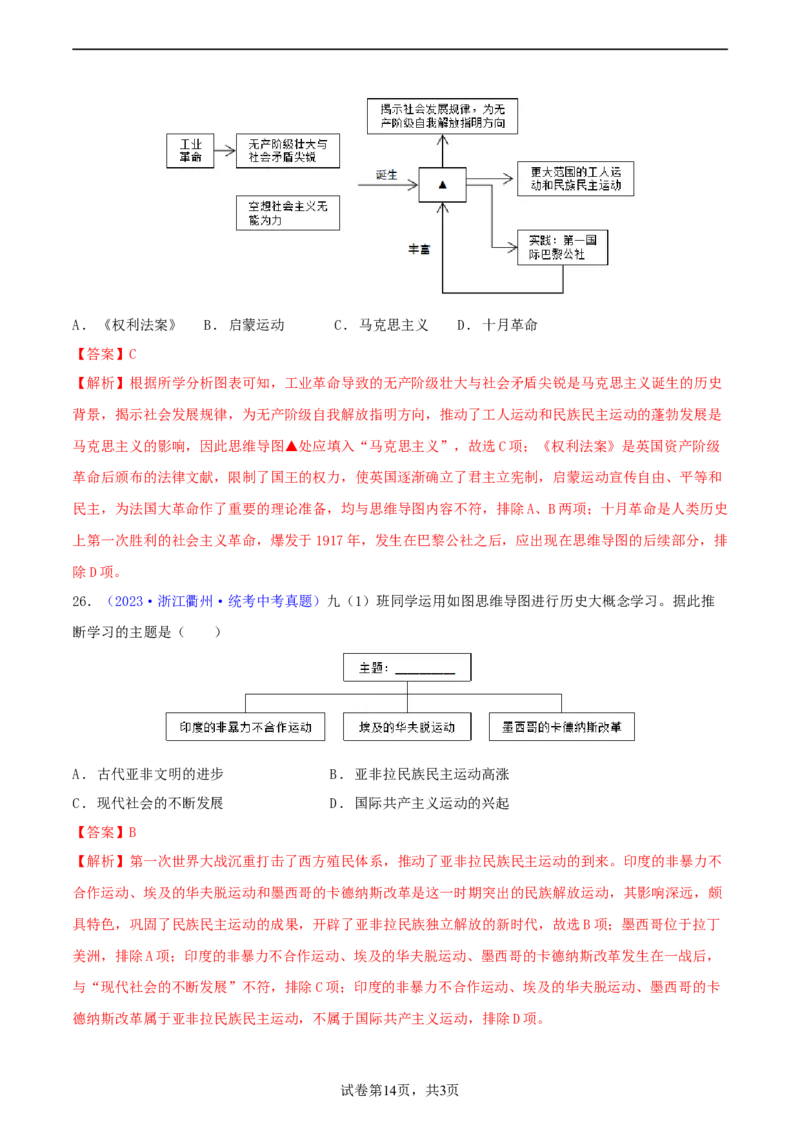 专题04知识结构类选择题（含答题技巧，题型专练60题）（解析版）_8历史中考复习_2024年中考复习资料_二轮复习_2024年中考历史二轮热点题型归纳与变式演练