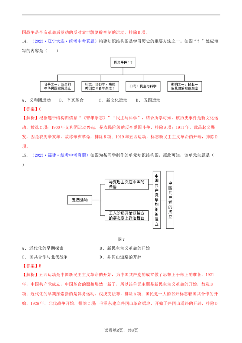 专题04知识结构类选择题（含答题技巧，题型专练60题）（解析版）_8历史中考复习_2024年中考复习资料_二轮复习_2024年中考历史二轮热点题型归纳与变式演练