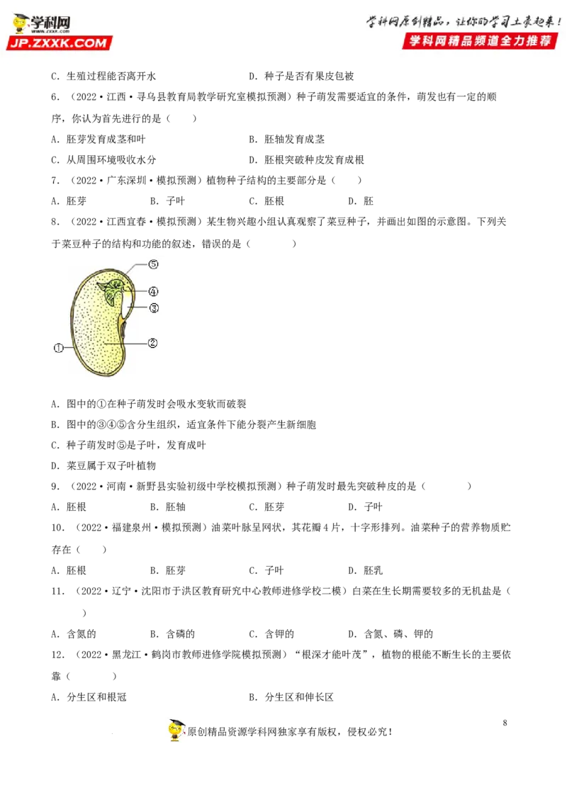 专题04生物圈中的绿色植物（习题帮）（原卷版）_6生物中考复习_2023年中考复习资料_一轮复习_备战2023年中考生物一轮复习考点帮（全国通用）288506454