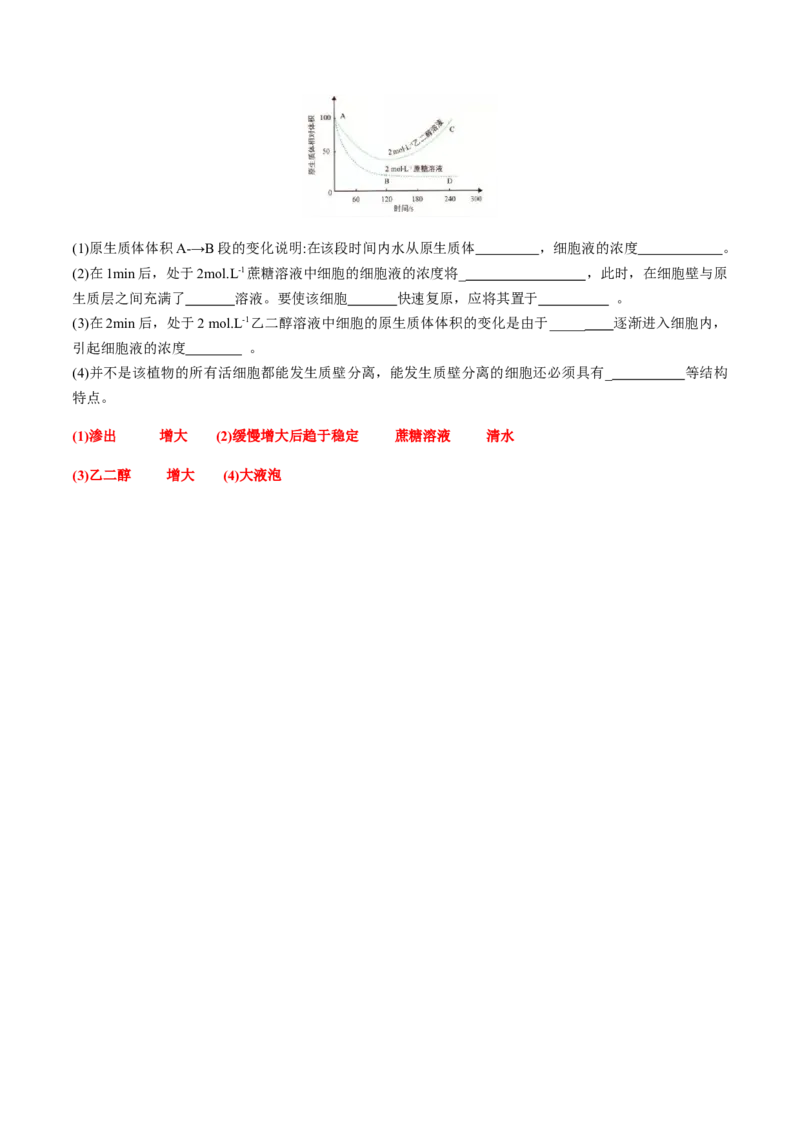 第四章细胞的物质输入和输出-查漏补缺2023年高考生物一轮复习教材必背细节与旁栏思考梳理汇总（新教材）（带答案）_新高考复习资料_2023年新高考复习资料_一轮复习