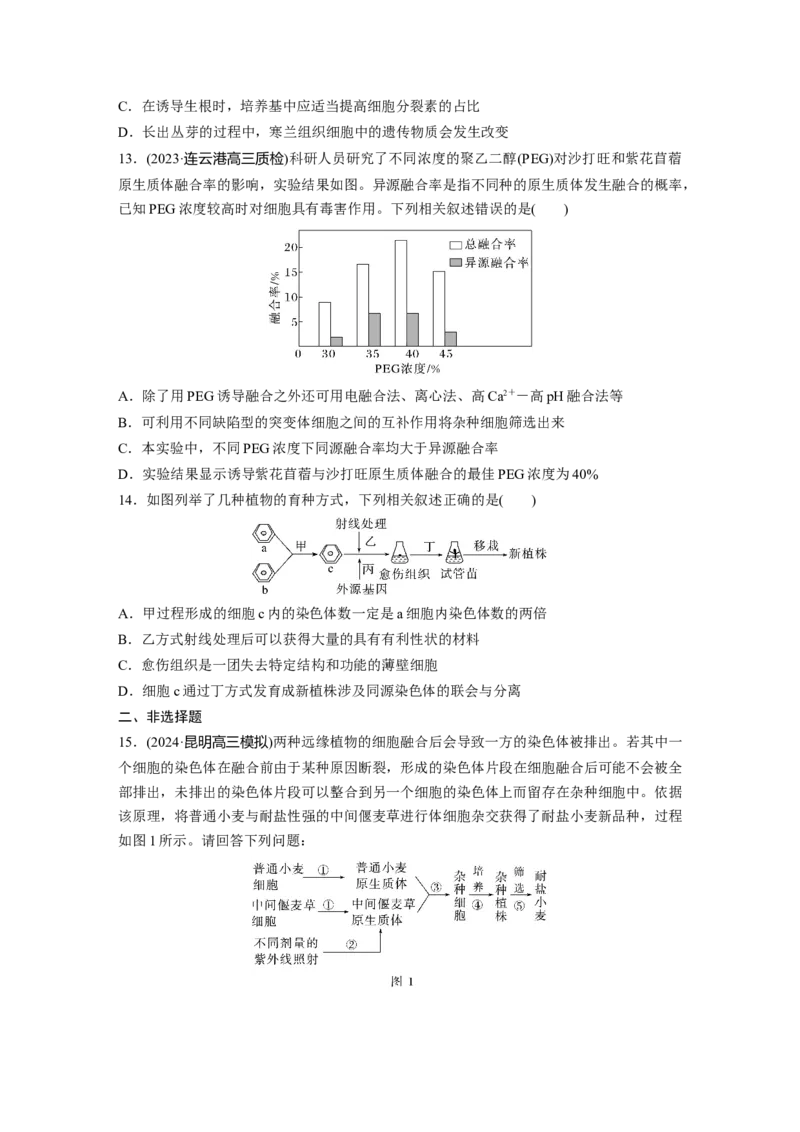 第十单元　课时练58　植物细胞工程_2025年新高考资料_一轮复习_2025大一轮复习讲义+课件（完结）_2025大一轮复习讲义生物学生用书Word版文档整书_2025一轮复习73练