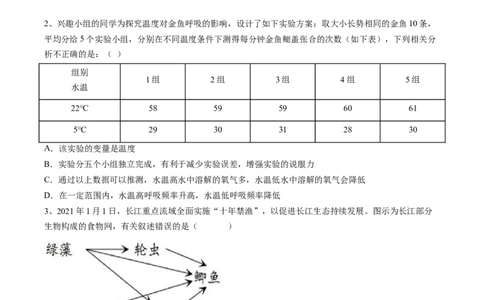专题02了解生物圈-2022年中考生物一轮复习抓重点考典型（人教版）（原卷版）_6生物中考复习_2023年中考复习资料_一轮复习_2022年中考生物一轮复习抓重点考典型（人教版）