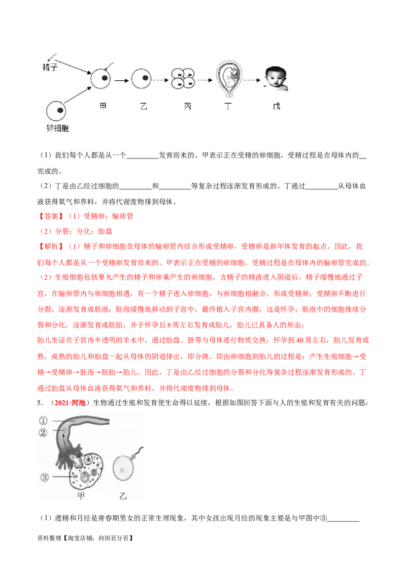 专题05&nbsp;人的由来（解析版）_6生物中考复习_2024年中考复习资料_专项复习资料_完三年（2021-2023）中考生物真题分项汇编（全国通用）_答案解析版