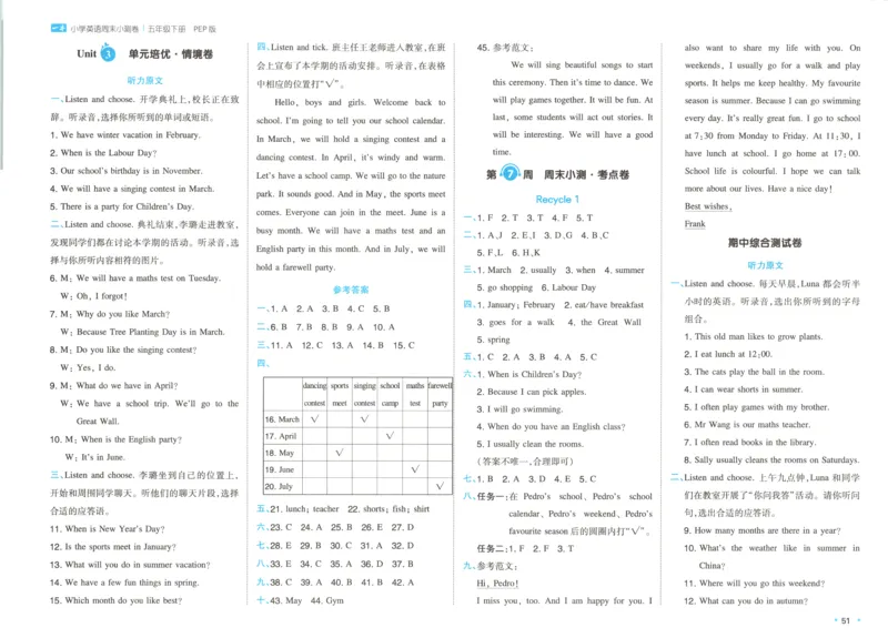 25版一本周末小测卷英语5下答案_2026春季学期_周末预测小卷_06325春英语人教pep《周末小测卷》_五年级英语下册人教PEP版25春《周末小测卷》