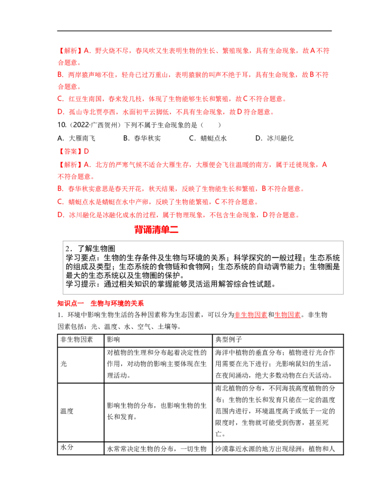 专题01生物和生物圈背诵清单+跟踪训练（教师版）_6生物中考复习_2023年中考复习资料_一轮复习_2023年中考生物一轮大单元复习过过过（全国通用）