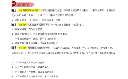 专题05生物圈中的微生物（原卷版）_6生物中考复习_2023年中考复习资料_专项复习_2023年中考生物总复习真题探究与变式训练（全国通用）