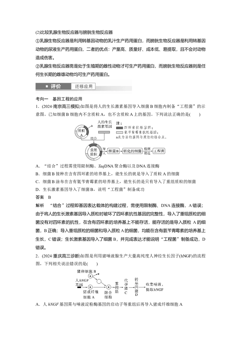 第十单元　第62课时　基因工程的应用、蛋白质工程、DNA的两个重要实验_新高考复习资料_2025年新高考资料_2025新高考一轮复习生物_配套Word版文档第七~十单元
