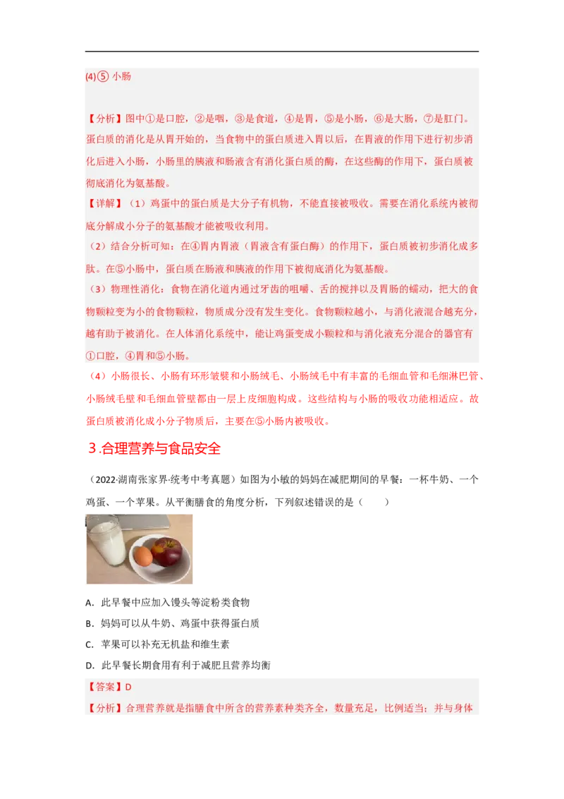 专题07人体的营养-备战2023年中考生物核心考点梳理与必背_6生物中考复习_2023年中考复习资料_专项复习_备战2023年中考生物核心考点梳理与必背