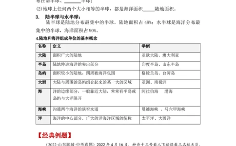 专题03陆地和海洋（讲义）（原卷版）-2023年中考地理一轮复习讲练测_7地理中考复习_2023年中考复习资料_一轮复习_2023年中考地理一轮复习讲练测