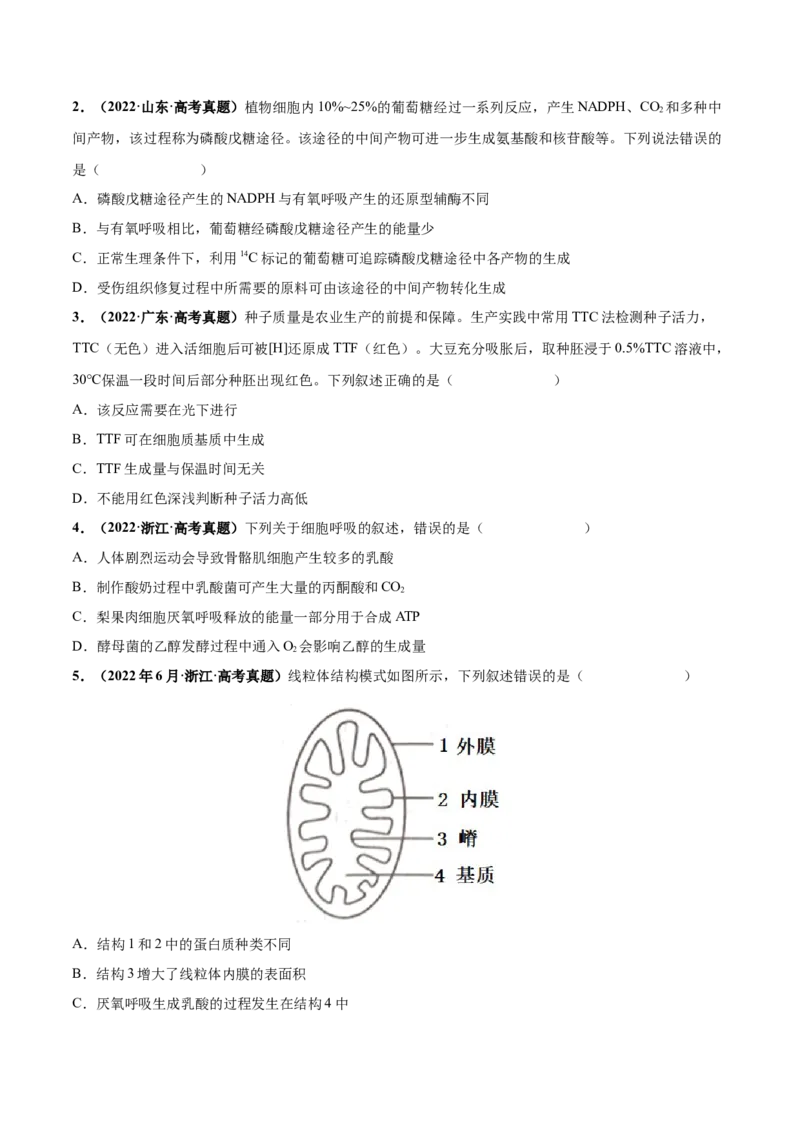 考向05细胞呼吸-备战2023年高考生物一轮复习考点微专题（全国通用）（原卷版）(1)_通用版（老高考）复习资料_2023年复习资料_一轮复习