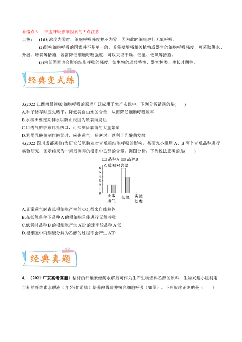 考向05细胞呼吸-备战2023年高考生物一轮复习考点微专题（全国通用）（原卷版）(1)_通用版（老高考）复习资料_2023年复习资料_一轮复习