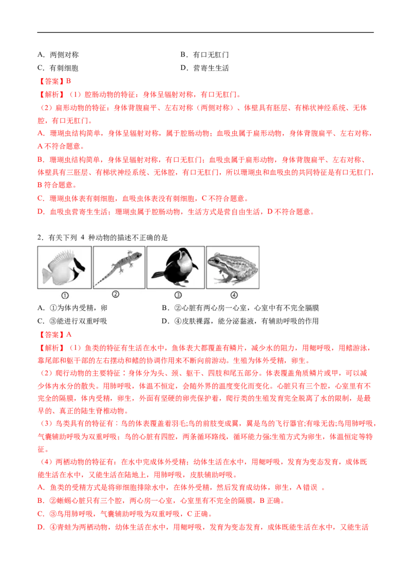专题15动物的主要类群-2022年中考生物一轮复习抓重点考典型（人教版）（解析版）_6生物中考复习_2023年中考复习资料_一轮复习_2022年中考生物一轮复习抓重点考典型（人教版）
