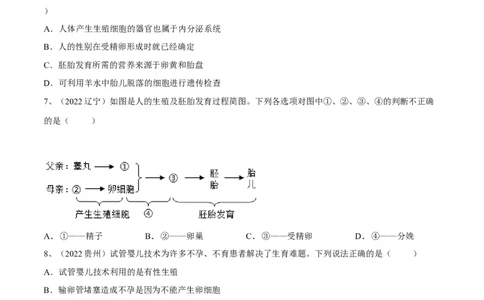 专题09人的由来（原卷版）_6生物中考复习_2023年中考复习资料_一轮复习_2023年中考生物一轮复习讲练测_专题09人的由来（专题精练）-2023年中考生物一轮复习讲练测
