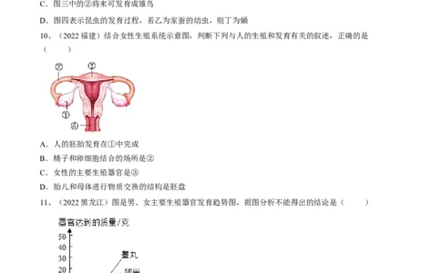 专题09人的由来（原卷版）_6生物中考复习_2023年中考复习资料_一轮复习_2023年中考生物一轮复习讲练测_专题09人的由来（专题精练）-2023年中考生物一轮复习讲练测