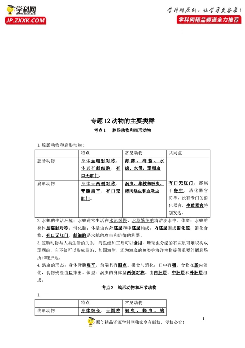 专题12动物的主要类群（知识帮）-备战2023年中考生物一轮复习考点帮（全国通用）_6生物中考复习_2023年中考复习资料_一轮复习
