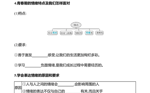 七年级下册第二单元　做情绪情感的主人-学生版_9道法中考复习_2026年中考复习（更新中）_2026年中考道德与法治一轮复习学案（含答案）