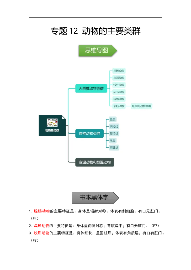 专题12动物的主要类群-备战2023年中考生物核心考点梳理与必背_6生物中考复习_2023年中考复习资料_专项复习_备战2023年中考生物核心考点梳理与必背
