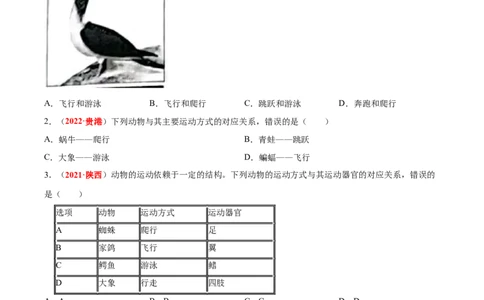 专题09&nbsp;动物的运动和行为（原卷版）_6生物中考复习_2024年中考复习资料_专项复习资料_完三年（2021-2023）中考生物真题分项汇编（全国通用）