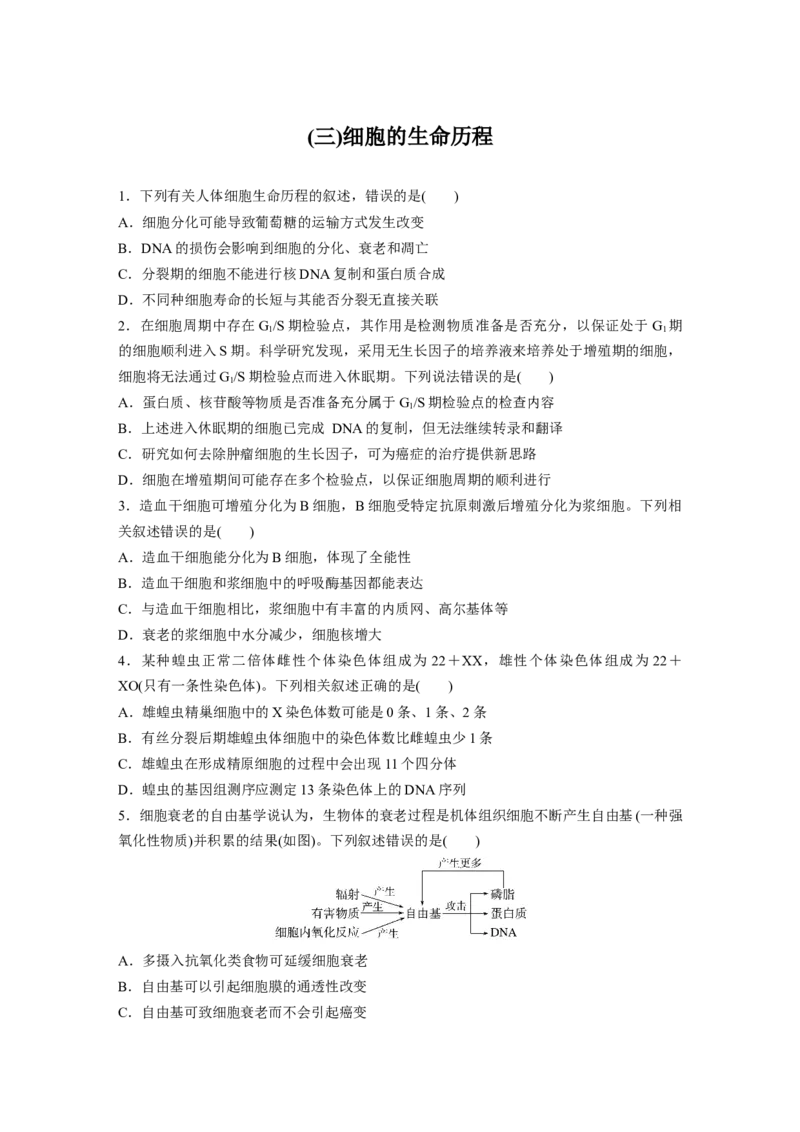 考前特训　专项二(三)细胞的生命历程_通用版（老高考）复习资料_2023年复习资料_二轮复习_2023年高考生物二轮复习讲义+课件（全国版）_2023年高考生物二轮复习讲义（全国版）_学生版
