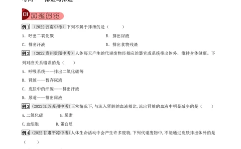 专题14人体内废物的排出（原卷版）_6生物中考复习_2023年中考复习资料_专项复习_2023年中考生物总复习真题探究与变式训练（全国通用）