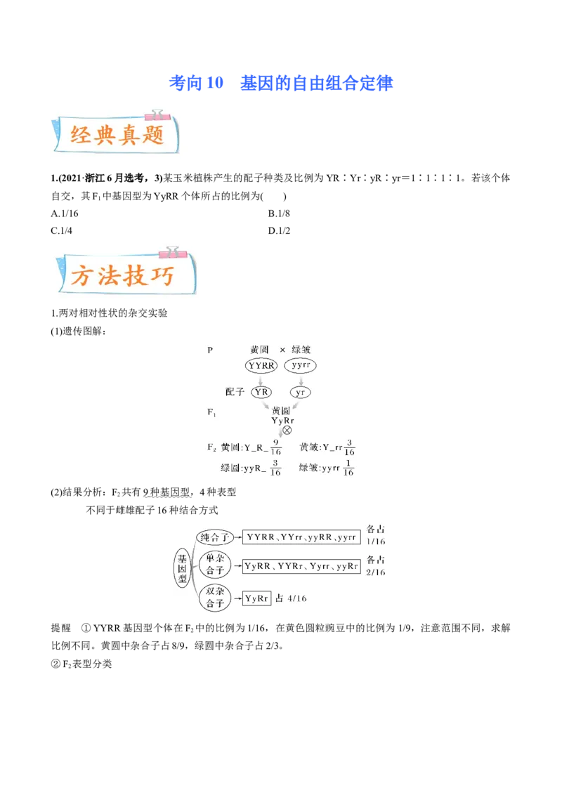 考向10基因的自由组合定律-备战2023年高考生物一轮复习考点微专题（全国通用）（原卷版）_通用版（老高考）复习资料_2023年复习资料_一轮复习
