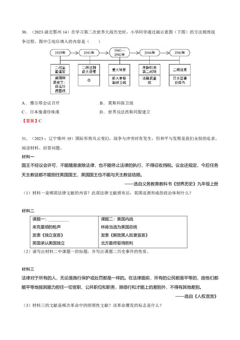 专题15世界现代史02-经济大危机和第二次世界大战（word可编辑版）_8历史中考复习_2024年中考复习资料_一轮复习资料