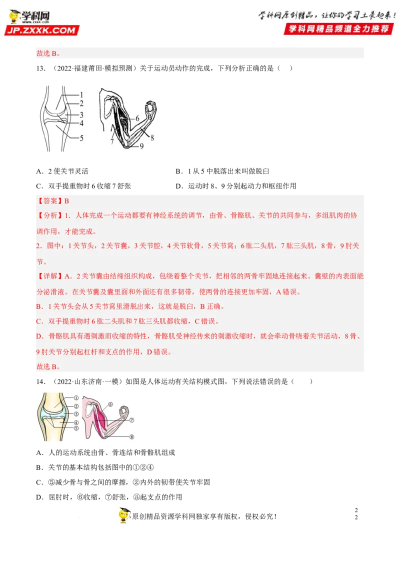 专题13动物的运动和行为（习题帮）（解析版）_6生物中考复习_2023年中考复习资料_一轮复习_备战2023年中考生物一轮复习考点帮（全国通用）288506454