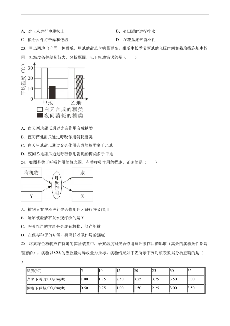 专题08绿色植物的呼吸作用（习题精练）（全国通用）（原卷版）_6生物中考复习_2024年中考复习资料_一轮复习资料_省心备考2024年中考生物一轮复习精讲精练（全国通用）