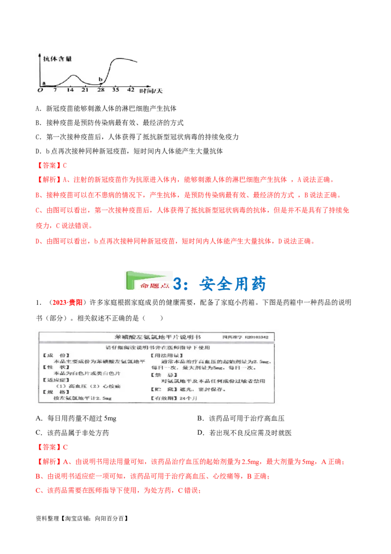 专题14&nbsp;健康地生活（解析版）_6生物中考复习_2024年中考复习资料_专项复习资料_完三年（2021-2023）中考生物真题分项汇编（全国通用）_答案解析版