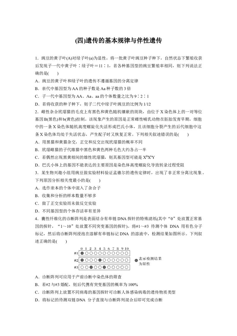 考前特训　专项二(四)遗传的基本规律与伴性遗传_通用版（老高考）复习资料_2023年复习资料_二轮复习_2023年高考生物二轮复习讲义+课件（全国版）_2023年高考生物二轮复习讲义（全国版）