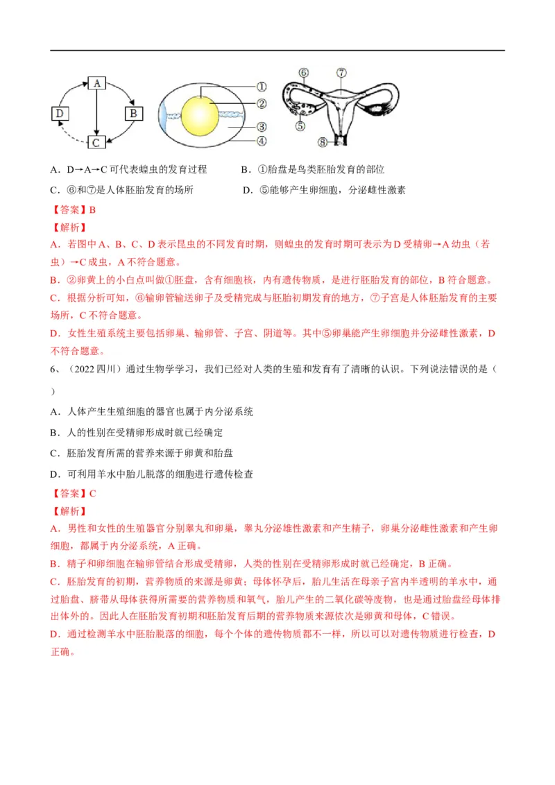 专题09人的由来（解析版）_6生物中考复习_2023年中考复习资料_一轮复习_2023年中考生物一轮复习讲练测_专题09人的由来（专题精练）-2023年中考生物一轮复习讲练测