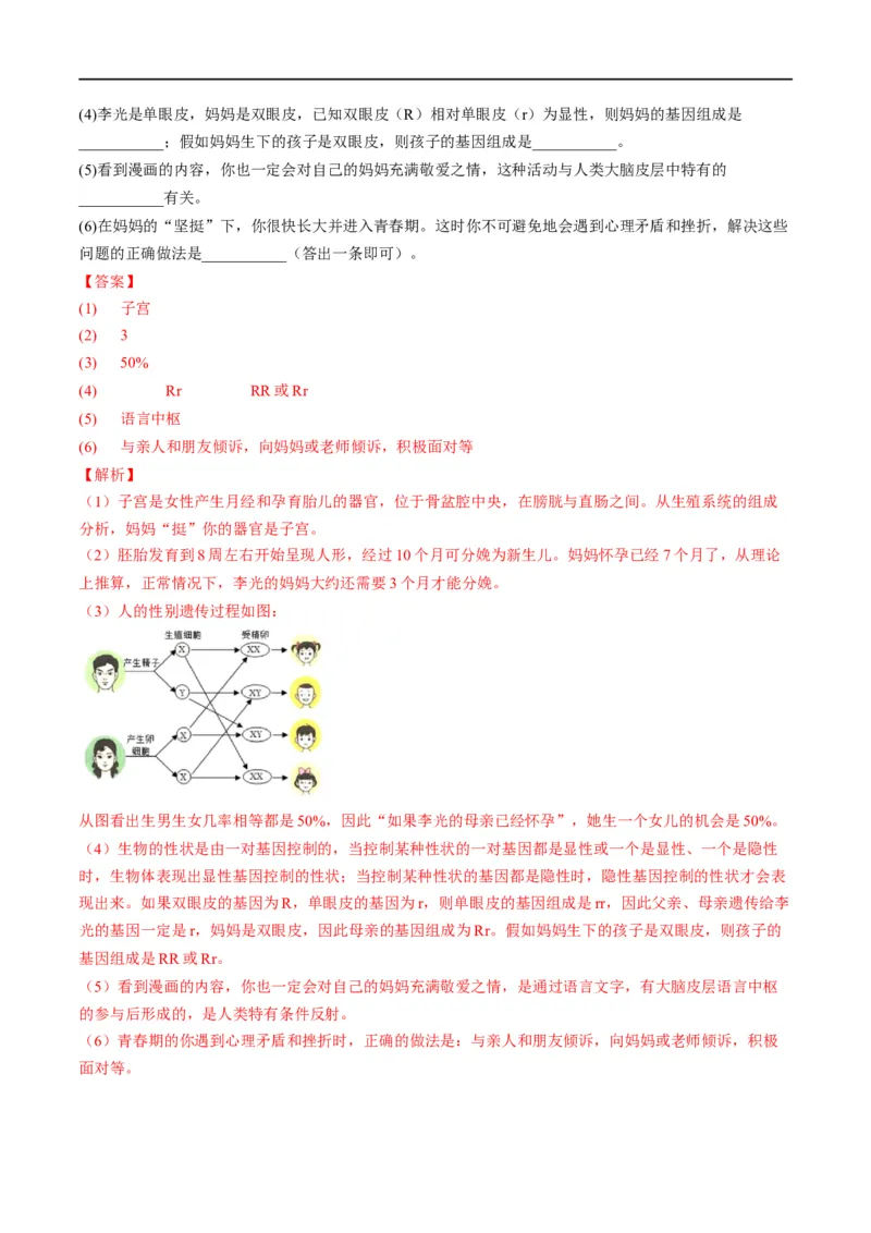 专题09人的由来（解析版）_6生物中考复习_2023年中考复习资料_一轮复习_2023年中考生物一轮复习讲练测_专题09人的由来（专题精练）-2023年中考生物一轮复习讲练测