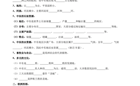 专题11中东和欧洲西部-备战2024年中考地理识图速记手册与变式演练（全国通用）（原卷版）_7地理中考复习_2024年中考复习资料_专项复习资料