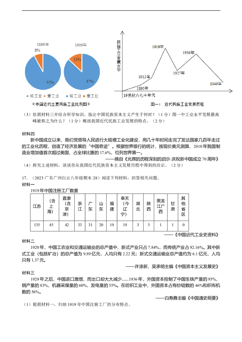 专题08工业文明冲击下的中国经济-学生用卷_8历史中考复习_2023年中考复习资料_二轮复习_核心素养新教学2023年中考历史二轮复习微专题（精讲+精练）