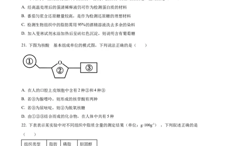 精品解析：河北省衡水市冀州区河北冀州中学2025-2026学年高一上学期10月月考生物试题（原卷版）_2025年11月高一试卷_251106河北省冀州中学2025-2026学年高一上学期第二次月考