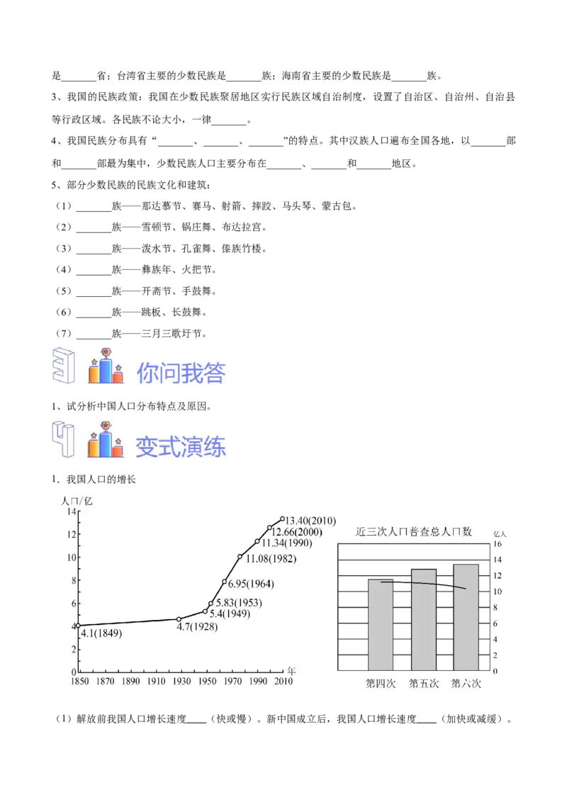 专题16中国的人口和民族-备战2024年中考地理识图速记手册与变式演练（全国通用）（原卷版）_7地理中考复习_2024年中考复习资料_专项复习资料