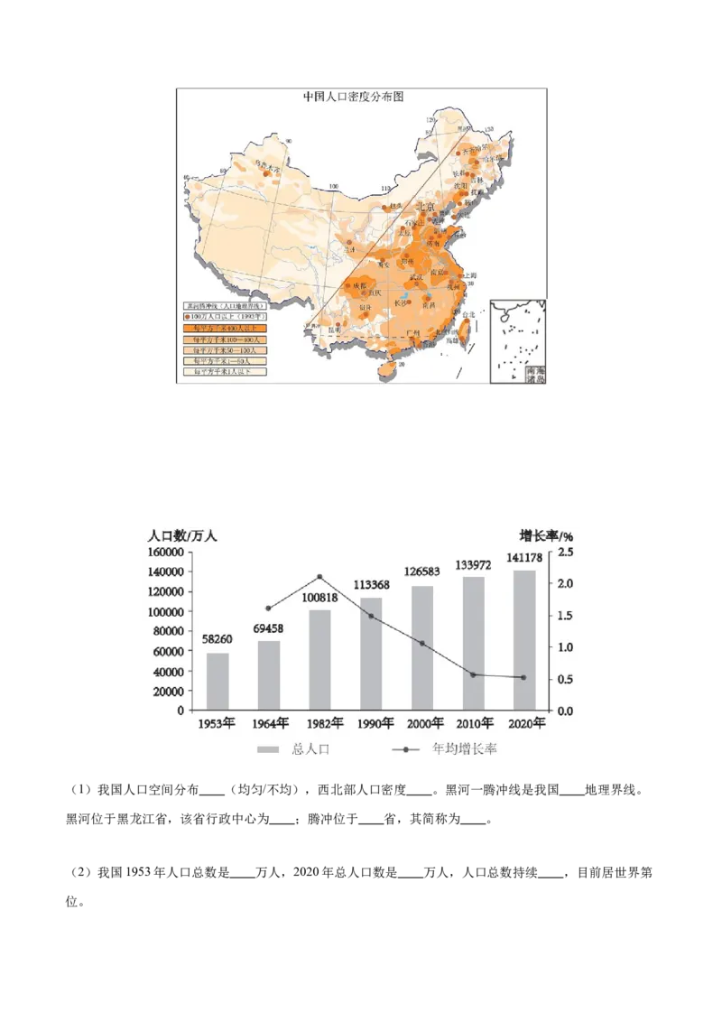 专题16中国的人口和民族-备战2024年中考地理识图速记手册与变式演练（全国通用）（原卷版）_7地理中考复习_2024年中考复习资料_专项复习资料