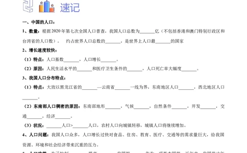 专题16中国的人口和民族-备战2024年中考地理识图速记手册与变式演练（全国通用）（原卷版）_7地理中考复习_2024年中考复习资料_专项复习资料