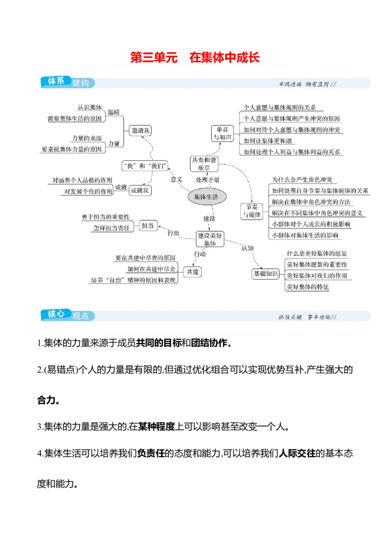 七年级下册第三单元　在集体中成长-学生版_9道法中考复习_2026年中考复习（更新中）_2026年中考道德与法治一轮复习学案（含答案）