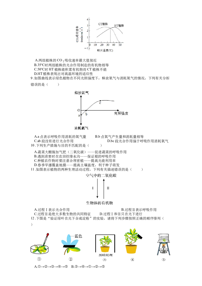 专题09绿色植物的光合作用（原卷版）_6生物中考复习_2024年中考复习资料_一轮复习资料_完精准复习课件精讲ppt+习题精练备战2024年中考生物一轮复习全考点通关_配套练习