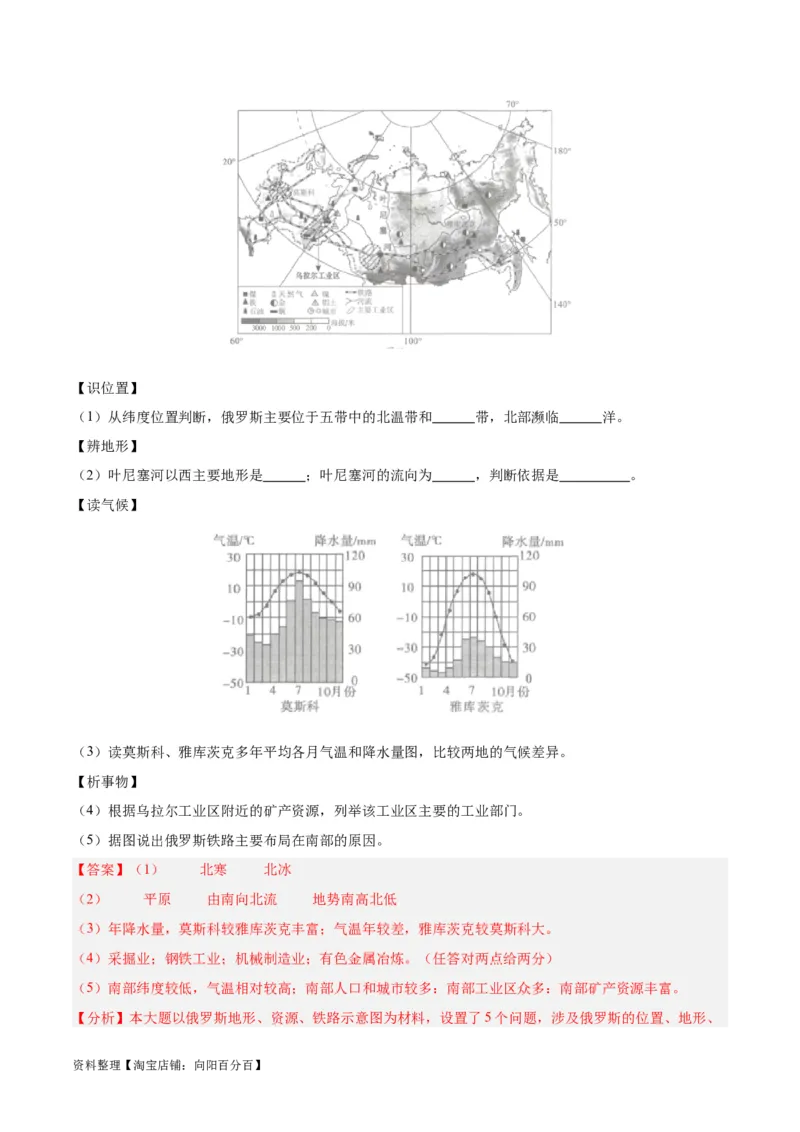 专题11俄罗斯（解析版）_7地理中考复习_2024年中考复习资料_专项复习资料_完三年（2021-2023）中考地理真题分项汇编（全国通用）_解析版