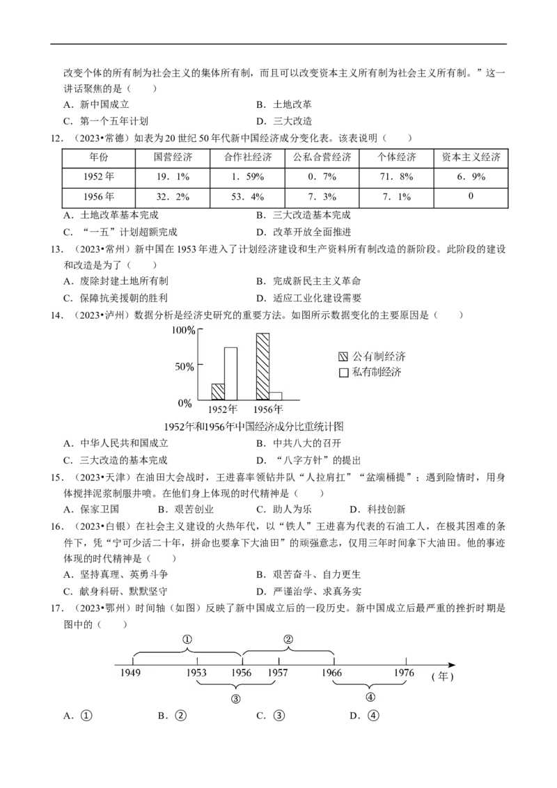 专题17社会主义制度的建立与社会主义建设的探索（原卷版）_8历史中考复习_2024年中考复习资料_一轮复习资料_❤历史备战2024年中考历史一轮复习考点帮（部编版）_配套练习