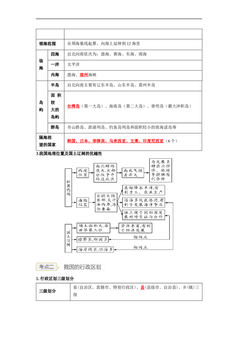 专题15中国的疆域和人口（讲义）（解析版）-2023年中考地理一轮复习讲练测_7地理中考复习_2023年中考复习资料_一轮复习_2023年中考地理一轮复习讲练测
